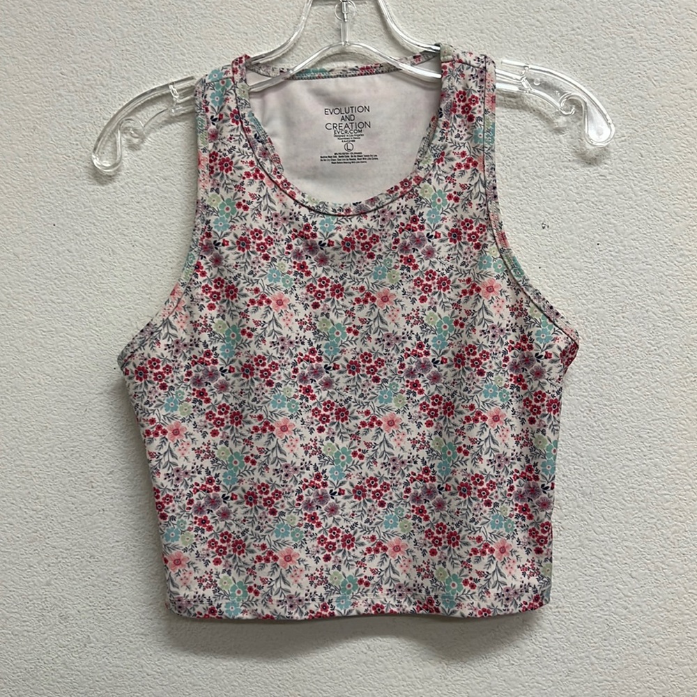 Evolution and Creation Floral Sport Crop Top L